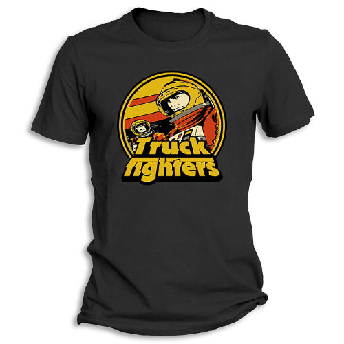 Black T-shirt with a graphic print of the Swedish rock band Truckfighters and the album 'Gravity X'.