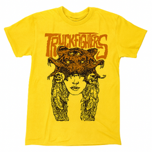 Load image into Gallery viewer, Yellow t-shirt with graphic design and &#39;Truckfighters&#39; text on a white background