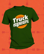 Green t-shirt with 'Truckfighters' logo on an orange background