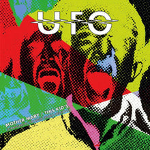 Load image into Gallery viewer, A colorful album cover featuring text 'UFO' in bold with halftone dots and two figures in red and yellow making expressive faces.