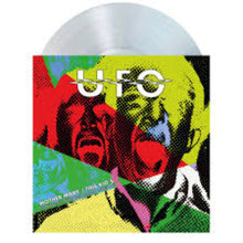 Load image into Gallery viewer, Colorful vinyl record cover featuring a collage of abstract and stylized images, with the band name 'UFO' prominently displayed at the top.