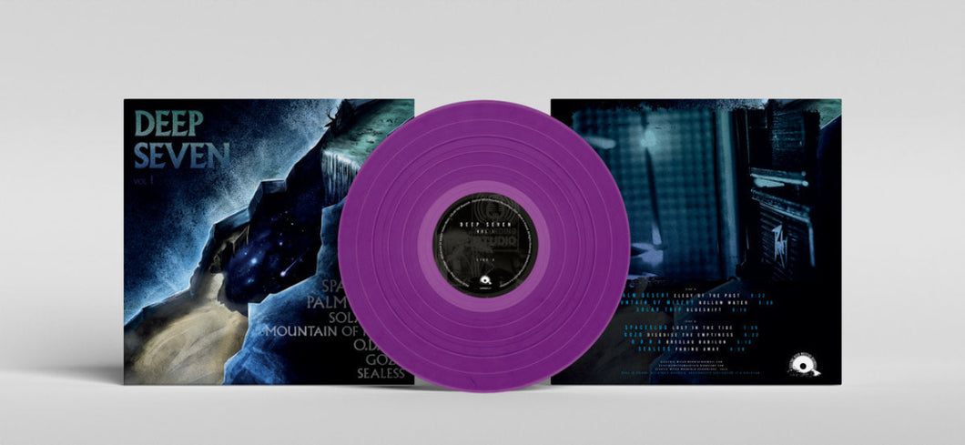 Purple vinyl record with 'Deep Seven' album cover on a white background