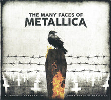 Cargar imagen en el visor de la galería, CD cover art for 'The Many Faces of Metallica' featuring a black crow perched on a fence post with a fiery background, indicative of a metal or rock music theme.
