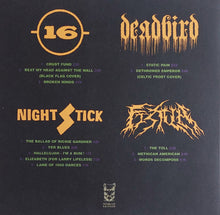 Load image into Gallery viewer, Album cover with band names and tracklist on a dark background