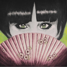 Cargar imagen en el visor de la galería, Album cover featuring a stylized portrait of a woman with a fan, with green and pink color tones predominantly.