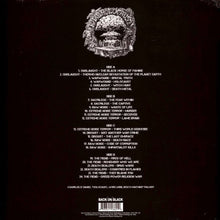 Load image into Gallery viewer, Album tracklist with band logo on a black background