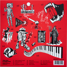 Charger l'image dans la galerie, Album cover with black and white illustrations on a red background
