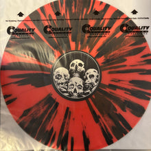 Cargar imagen en el visor de la galería, Vinyl record with red and black abstract design and skull illustration, branded 'Quality Pressings'.