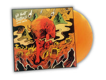 Charger l&#39;image dans la galerie, Record cover art for We Hunt Buffalo - Living Ghosts featuring a stylized illustration of a buffalo with a cityscape in the background, surrounded by skyscrapers and what appears to be a sun or moon in the top right corner.