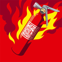 Load image into Gallery viewer, Album cover art featuring a red fire extinguisher with flames in the background, representing the band WEDGE.