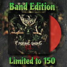 Cargar imagen en el visor de la galería, Limited edition vinyl record of WeeDevil - Profane Smoke Ritual with a band edition cover featuring a red and green color scheme, text, and artwork related to the album.