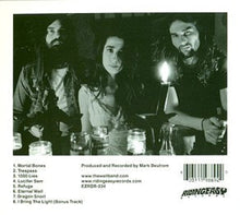 Load image into Gallery viewer, Black and white photo of three people sitting together with a candle, featuring album credit text.