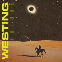 Charger l'image dans la galerie, Album cover with a person on horseback in a desert landscape under a large celestial body, featuring the text 'Westing Future'.