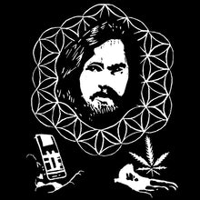 Charger l'image dans la galerie, Stylized illustration of a figure with禅宗符号, a phone, and a cannabis leaf on a black background.
