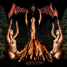 Cargar imagen en el visor de la galería, Album cover with three nude figures around a fire and band logos at the top, set against a dark forest background.