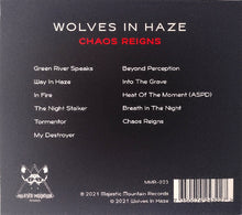 Cargar imagen en el visor de la galería, Wolves In Haze - Chaos Reigns back compact disc cover artwork.