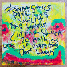 Cargar imagen en el visor de la galería, Colorful abstract artwork with text on a wooden surface