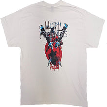 Load image into Gallery viewer, White t-shirt with graphic design on the back featuring a heart and text.