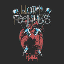 Load image into Gallery viewer, Graphic design with crossed swords and a heart on a black background, featuring the text 'Hurt Feelings'.