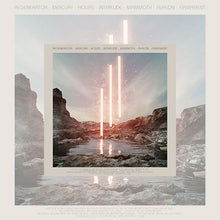 Load image into Gallery viewer, Album artwork featuring a surreal rocky landscape with a reflective pool in the foreground. Several tall, glowing vertical light beams rise into the sky from the center, casting reflections in the water. The scene is framed by a square border, with soft pastel tones and a slightly hazy, dreamlike atmosphere. Text across the top lists song titles including “Regenerator,” “Mercury,” “Hours,” “Interlude,” “Mammoth,” “Avalon,” and “Firmament.”