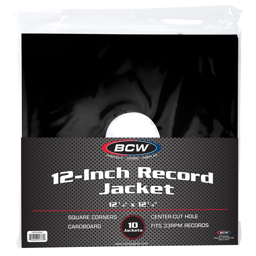 BCW:  12 Inch Record Paper Jacket - With Hole - Black