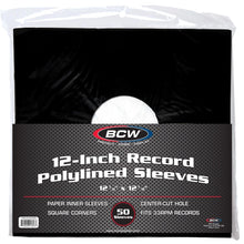 Load image into Gallery viewer, BCW:  12 Inch Record Paper Inner Sleeves - Polylined - With Hole - Black