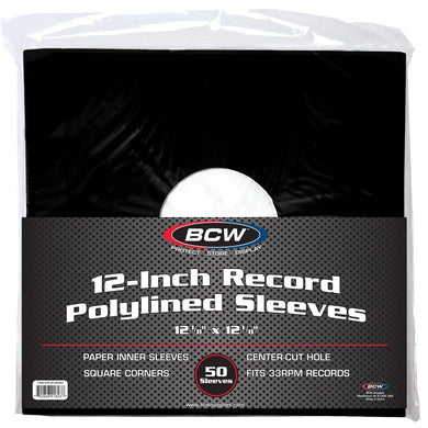 BCW:  12 Inch Record Paper Inner Sleeves - Polylined - With Hole - Black